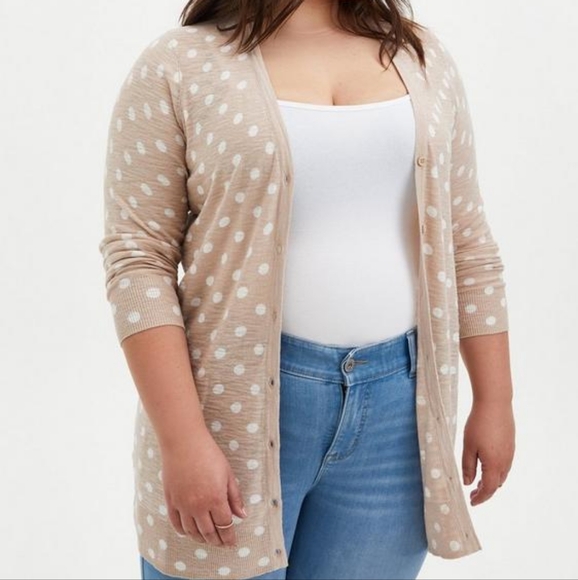 Torrid Oatmeal Polka Dot Slub Boyfriend Cardigan Sweater nat womens 2x - Picture 2 of 7